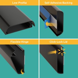 D-Line TV Wall Mount Cord Hider, Hide Mounted TV Cables, Wire Covers, Self Adhesive Cover for Cords, Paintable, Low Profile, Seamless Cable Raceway - 2.36in W x 0.59in H x 15.7in L - Black