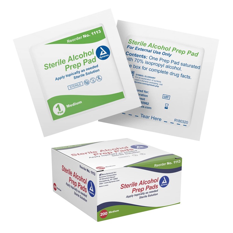 Dynarex Almohadillas de preparación de alcohol - 200/Box - Medium