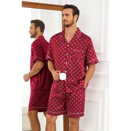 SWOMOG Satin Silk Pajamas Sets for Men short sleeve 2 Piece Button Down Sleepwear mens loungewear sets with pockets
