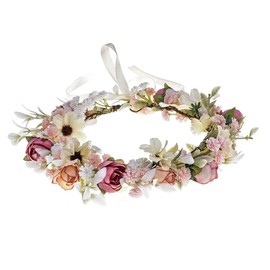 Merroyal Green Flower Crown Eucalyptus Crown Leaf Floral Crown Boho Wedding (Green Leaf Pink Flower)