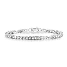 Gemsme 4 Prong Tennis Bracelet, 18K White Gold Plated 4mm Round Cubic Zirconia Bracelet for Women Size 6.5 Inch