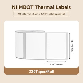 NIIMBOT Labels for B1/B21/B3S Label Maker, 40 x 30 mm (1.57'' x 1.18'') 230 Tapes/Roll, Thermal Label Tape, Waterproof, Oil-Proof for Home Office Small Business Labeling Tape Replacement(White)