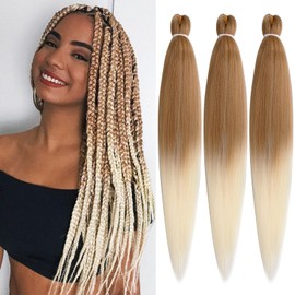 Leeven 3 Packs Pre Streched Golden Braiding Hair 26 Inch Itch Free Tangle Free Hot Water Setting Synthetic Corchet Braids Yaki Texture Fiber Braids Hair Extension(27613#)