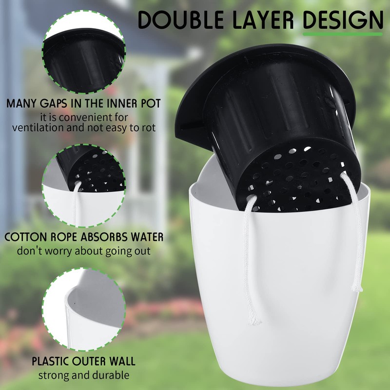 Yungyan 20 Sets 5" Self Watering Hanging Planter White Lazy