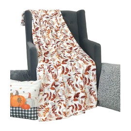Serafina Home Fleece Throw Blanket: Velvelty Soft, Durable Plush Accent for Bed or Couch (Rustic Leaves, 50 x 60 inches)