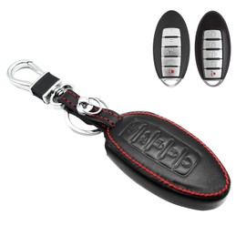 MECHCOS Compatible with Nissan Altima Maxima Murano Pathfinder Armada Rogue Titan Sentra Versa Infiniti JX35 Q50 Q60 QX60 QX50 QX80 Leather Key Fob Cover Case Keychain Holder Protector
