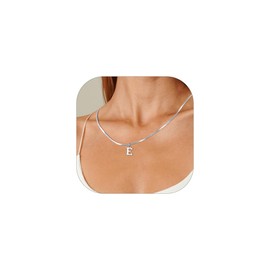 Esmoly Silver Initial Necklace for Women 14K Gold Box Chain with Letter A-Z Adjustable Birthday Gifts for Women 16+2 Inches (Silver E)