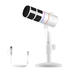 COMICA EJoy D10(D) USB Gaming Microphone – RGB Dynamic Mic with Noise Cancellation, XLR/USB-C, Real-Time Monitoring, Muting, Professional Studio Mic for Gaming, Streaming, Podcast, Recording (White)