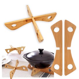 Foldable Wooden Trivet | Pot Holders, Modern Wooden Trivet (4 Pack) Kitchen Hot Pots