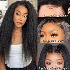 Invisible Strap 360 Full Hd Lace Glueless Wig Kinky Straight Human Hair Wig 33 Inch 13x6 HD Lace Frontal Wig Drawstring 360 Frontal Wig 180% Density Pre Plucked:_13x6 Lace Wig_22 Inch