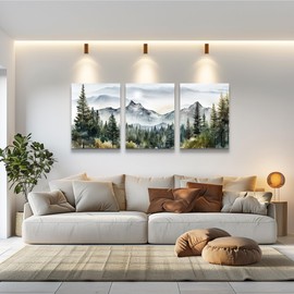 MHARTK66 Wall Art for Living Room Modern Wall Decor for Bedroom Office Decor Abstract Mountain Forest Landscapes Ink Painting 3 Piece Framed Canvas Art Prints Ready to Hang Wall Pictures Home Decor