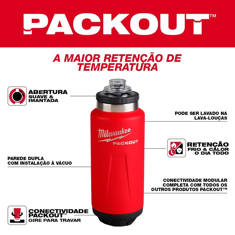 Milwaukee Packout Thermal Bottle 709 Ml (Red) - 48-22-8396R