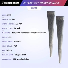Sandbaggy 3" (10D) Square Cut Masonry Nails for Concrete, Brick, Mortar - 400