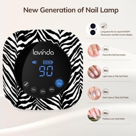 Lavinda UV Light for Gel Nails 54W UV Nail Lamp Cordless Rechargeable Nail Light with 4 Timer, 2X Faster Nail Polish Curing Lamp Nail Dryer for Salon Use-Zebra Pattern