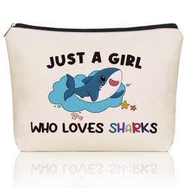 Girlly Shark Makeup Bag Graduation Gifts: Sharks Themed Cosmetic & Toiletry Organizer Pouch For Daughters, Sisters, Niece, Mom, Friends,Teen Girls & Women.Ideal Shark Lover Gift For Travel, Birthdays.