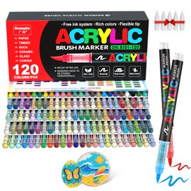 Guangna Acrylic Paint Markers Brush Tip, 120 Vivid Colors with Direct-Liquid Ink Control System, Professional-Grade Paint Pen for Rock Painting, Canvas, Glass, Plastic, Fabric & Creative Crafts