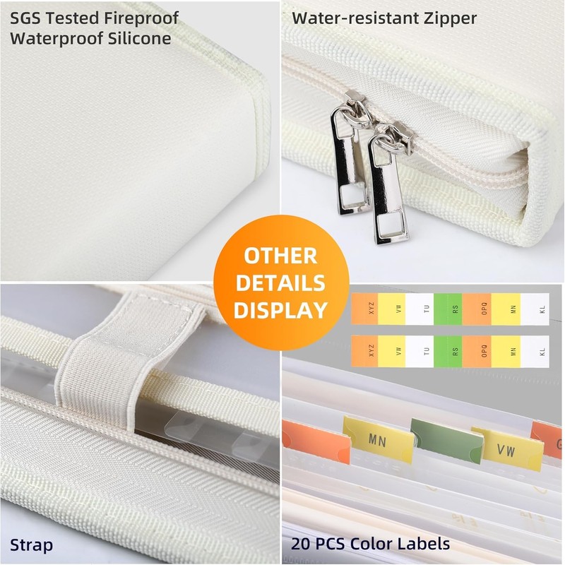 JUNDUN Fireproof Document Organiser - 13 Pockets Expanding File Folder