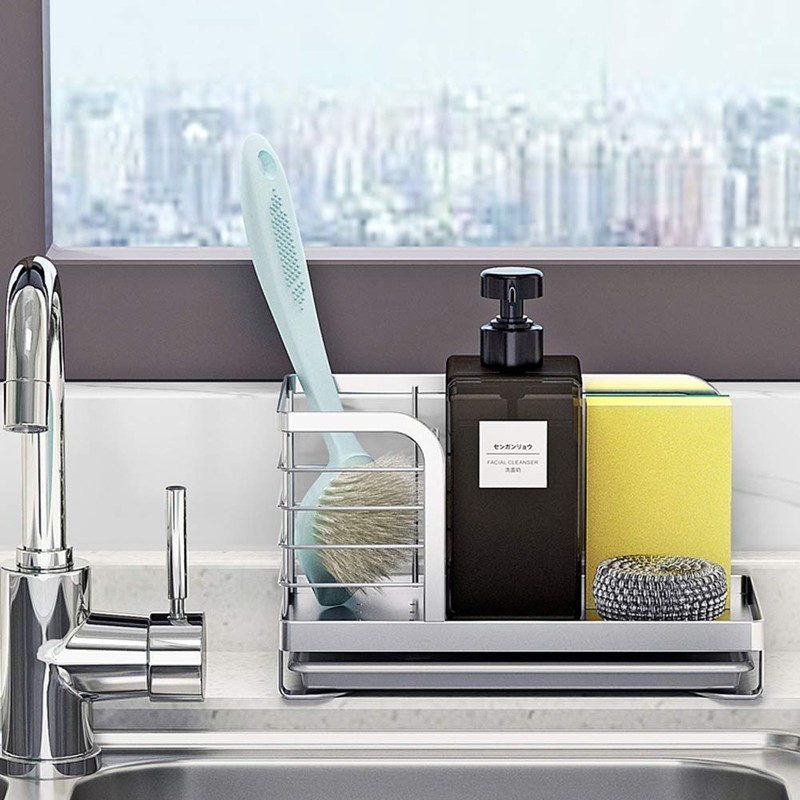 Kitchen Countertop Dish Soap and Dishwashing Brush Holder, SUS 304