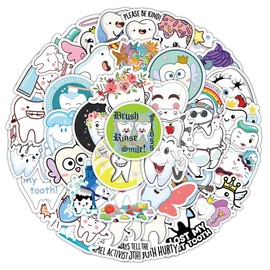 LYLSDSB Tooth Stickers Pack of 50 Waterproof Cartoon Dental Stickers for Laptop Skateboard Scrapbook Phone Motorcycle Computer Car Luggage Vinyl Dental Stickers for Teenagers Children Boys