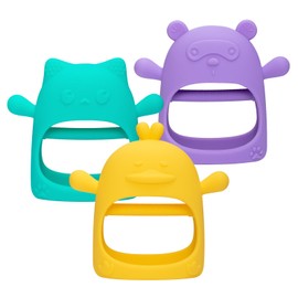 AQXYTK 3 Pack Baby Teething Toy, Food Grade Silicone Baby Teething Mittens, Anti Drop Wrist Hand Teether Toys for 0-6 6-12 Months, Infant Chew Toys for Sucking Needs, BPA Free, Candy Color