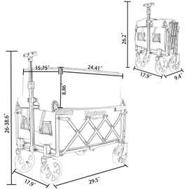 Expandable Collapsible Wagon with Extra Space, Foldable Utility Cart with 360° Wheels, Heavy Duty Collapsible Wagon for Camping, Shopping, Sports, Gardening, Fishing, Gray