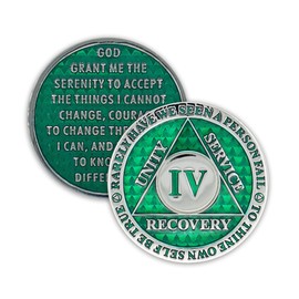 4 Year Sobriety Coin | Legacy AA Chip | Thick Triplate Recovery Anniversary Token (Green)