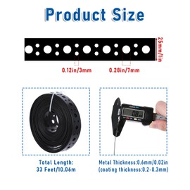 Metal Strap 1-Inch x 33FT 0.6mm Bendable Pipe Hanger Thin Metal Strapping with Holes Plumbers Strap Flexible Trimming for Pipe Supports Hanging, Black