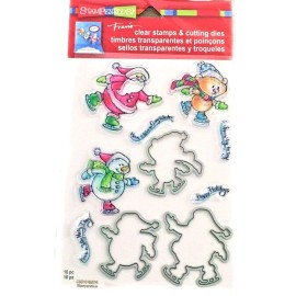 Stampendous Christmas Santa Snowman Skating Stampendous Clear Stamp & Die Cut Set CSD10 NEW!