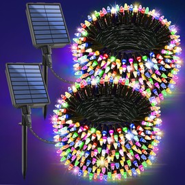 2-Pack 200FT Solar String Lights for Outside, 600 LED Extra-Bright Solar Light Outdoor with 19 Modes & Timer, Waterproof Fairy Solar Lights for Garden Patio Tree Christmas Decorations (Multicolor)