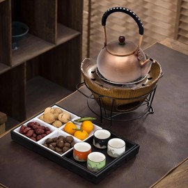 Handmade Solid Copper Teapot with Non Slip Handle - 1200ml, Stovetop Safe, Chinese Style, Non-Coating, Filter Holes, Tea Ball for Loose Tea