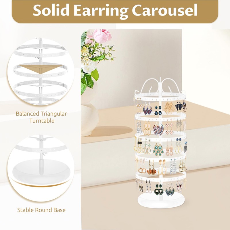 LASZOLA 5 Tier White Earring Holder Organizer Tree Women Display