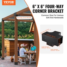 VEVOR 4-Way Pergola Bracket Kit, 6"x6" 2-Pack Heavy Duty Corner Brackets for Wood Beams, DIY Post Base Hardware with Easy Installation for Outdoor Gazebo Patio Log Cabin