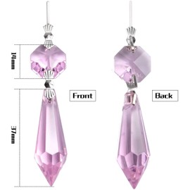 20 Pieces Chandelier Icicle Crystal U-Drop Prisms Lamp Parts Glass Pendants Beads for Wedding, Party or Holiday Decoration, 37mm, Pink