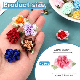 PATIKIL 1 Inch Ribbon Flowers Bows for Crafts, 40 Pack Mini Satin Roses Flowers Small Fabric Flower Heads DIY Sewing Appliques for Gift Wedding Bride Ornament, Rose Red/Pink
