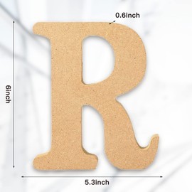 AOCEAN 6 Inch Designable Wood Letters Unfinished Wood Letters for Wall Decor Decorative Standing Letters Slices Sign Board Decoration for Craft Home Party Projects (R)