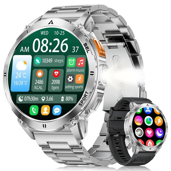 LIGE Smartwatch Herren mit Telefonfunktion Taschenlampe,1,56" AMOLED Smart Watch mit