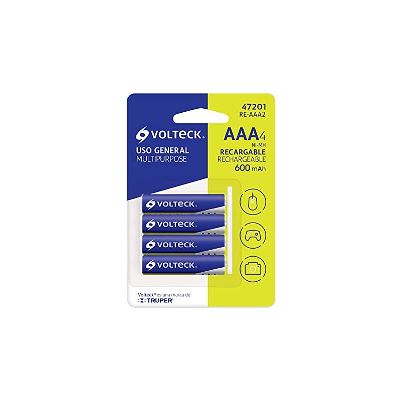 Volteck RE-AAA2, Pilas recargables, uso general, AAA, 600 mAh, 4