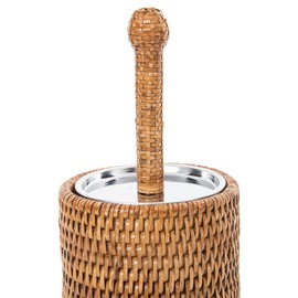 La Jolla Decorative Rattan Toilet Brush Set Honey Brown Handwoven Toilet Brush & Holder with Removable Cup & Lid Hygienic Odor-Free Design - 4.5" x 15.5" Size