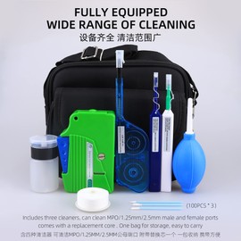 FTTH Fiber Optic Cleaning Kit with Fiber Cleaning Cassette for FC SC ST LC MU MPO Connectors 1.25mm/2.5mm Fiber Cleaner Pen Cleaning Swabs Wipes Optical Fiber Cleaner Tool