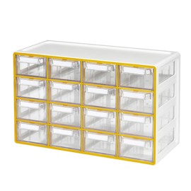 BLUE GINKGO Medium 16 Drawer Storage Organizer Cabinet - Stackable Bead and Craft Storage, Hardware Small Parts Organizer, Teacher Toolbox (Made in Korea) - Yellow