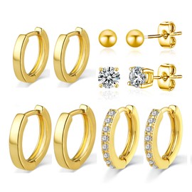 3 Pairs Sterling Silver Hoop Earrings for Women S925 Huggie Hoop Earrings With Cubic Zirconia Small Cartilage Sleepers Huggie Hinged Earrings Set