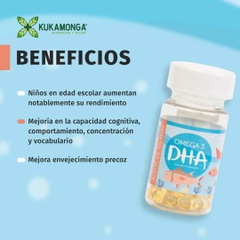 DHA Omega 3 para Niños 30 Cápsulas | Aceite de Salmón Premium | Dura 30 Días | Apoya el desarrollo cerebral | Fortalece la Concentración | Memoria | EPA | Crecimiento saludable de los pequeños