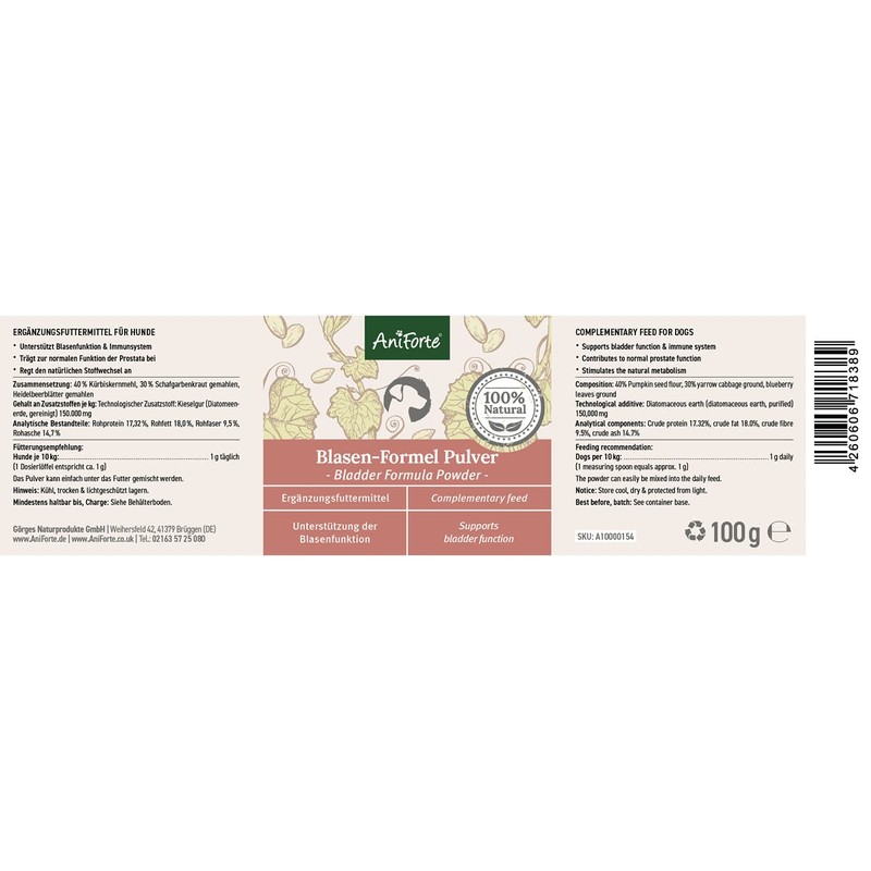 AniForte Bladder Formula for Dogs 100g – Used for Bladder