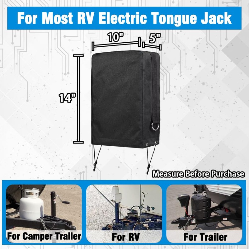 RV Murts RV Electric Tongue Jack Cover with D Rings,