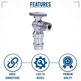 1/4 Turn Press Angle Stop Valve | 1/2" Press x 3/8" OD | Water Shut Off Valve | Toilet Shut Off Valve | On and Off Water Valve (Pack of 1)