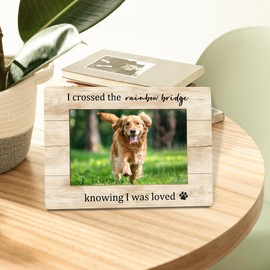 WTOGQ Pet Dog Memorial Picture Frame, Sympathy Bereavement Gifts for Loss of Dog Cat, Rainbow Bridge Dog Memorial Photo Frame 4x6, Dog Memory Wooden Photo Picture Frames for Desk Tabletop Decor