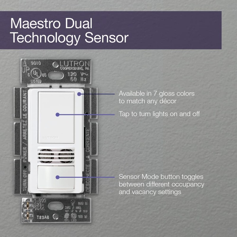 Lutron MS-A102-WH Maestro Dual Tech Occupancy Sensor Switch, no neutral