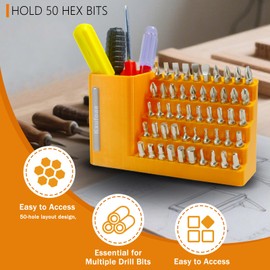 Kxufoae 50-Slot Bit Organizer for Impact and Screwdriver Bits, Hex Key Holder 1/4"/6.35mm Screwdriver Bits Holder Storage Tool Box, Wall and Workbench Mountable, Ideal for Garage and Workshop.