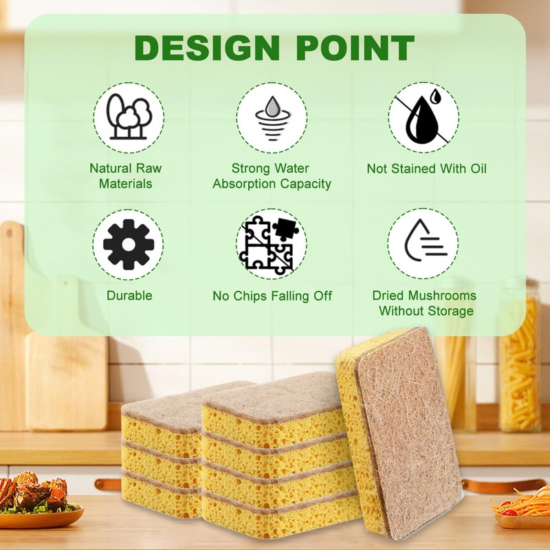 8 Pack Eco Sponges Washing up,Biodegradable Washing Up Scrubber Sponges,