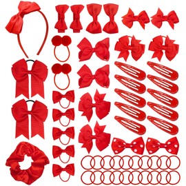 55Pcs Girls School Hair Accessories Red Bow Hair Clips Bow Headband Ponytail Holder Elastics Bands Ribbon Hair Barrettes Girls Hair Accessories Christmas Birthday Gift